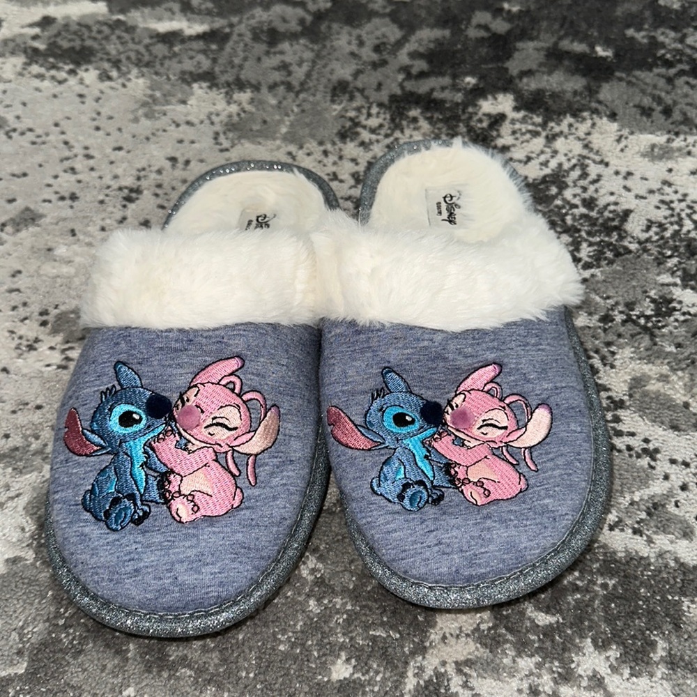 Primark Disney blue Stitch and Angel fluffy bedtime slippers